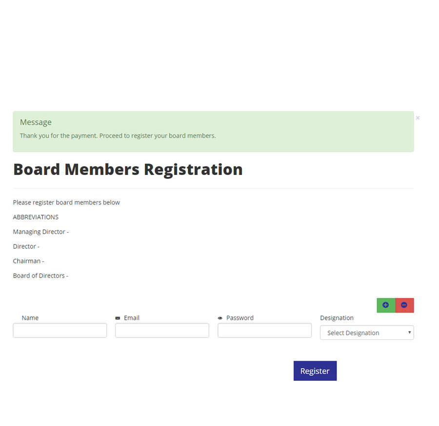 Step 8: Board Member Registration